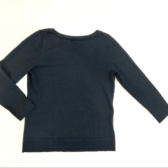 LOFT Navy Jeweled 3/4 Sleeves Crewneck Sweater - Picture 6 of 7